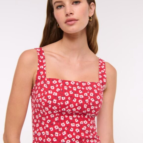 Abercrombie The A&F Mila Stretch Midi Dress Small Red Pattern - Picture 3 of 6